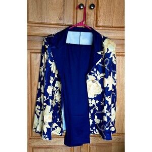 Women's Outfit Set Navy Blue & Gold XL Polyester Spandex Floral Chain Print